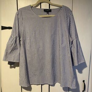 Como Black Navy & White Striped Bell Sleeve Blouse